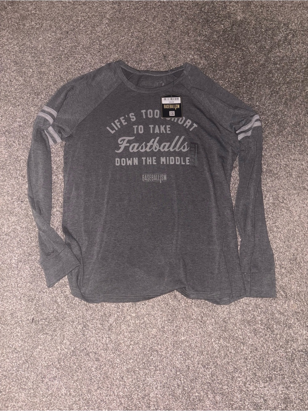 Baseballism XXL Women’s Gray Fastballs Graphic Long-Sleeve Tee